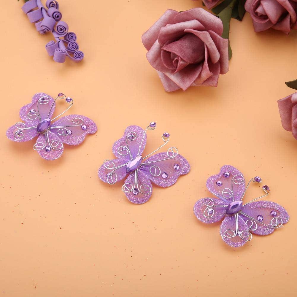 Mesh Butterfly, 24pcs Sheer Mesh Wire Glitter Butterfly Wedding Party Clothing Decoration DIY Supplies(Purple)