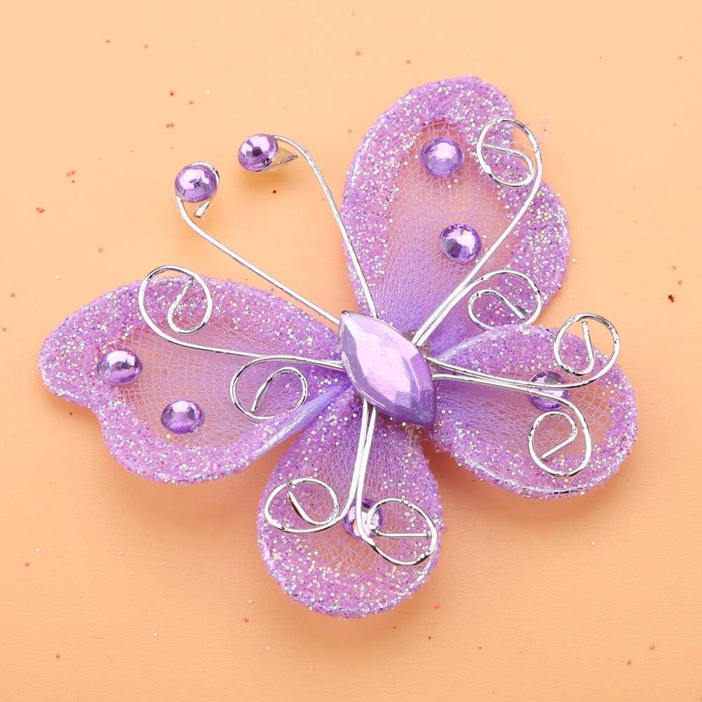 Mesh Butterfly, 24pcs Sheer Mesh Wire Glitter Butterfly Wedding Party Clothing Decoration DIY Supplies(Purple)