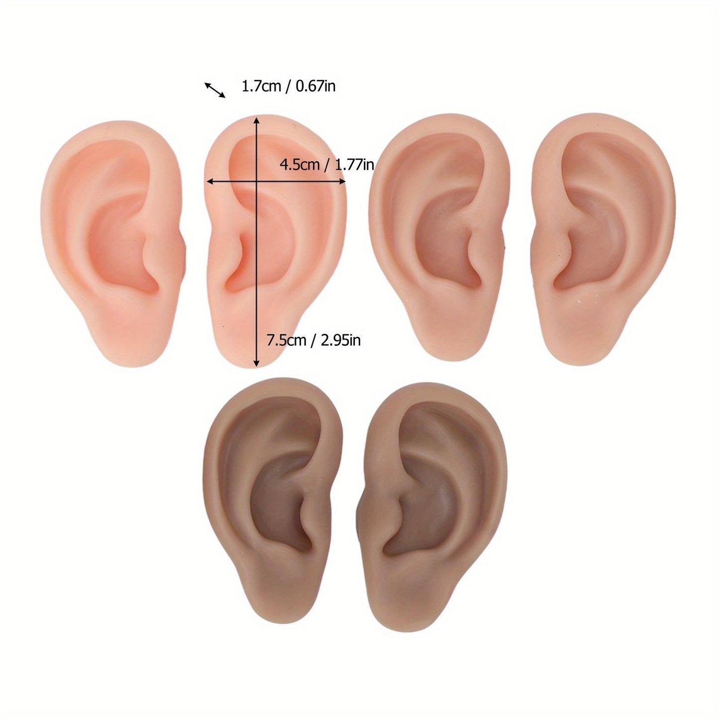 3 Pairs Silicone Ear Model Soft Flexible Ears 3 Colors Artificial Reusable for Practice