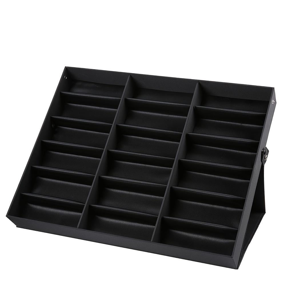 18 Slot Sunglasses Organizer Holder Display Case/Tray, Fabric Lining and Snap Buttons