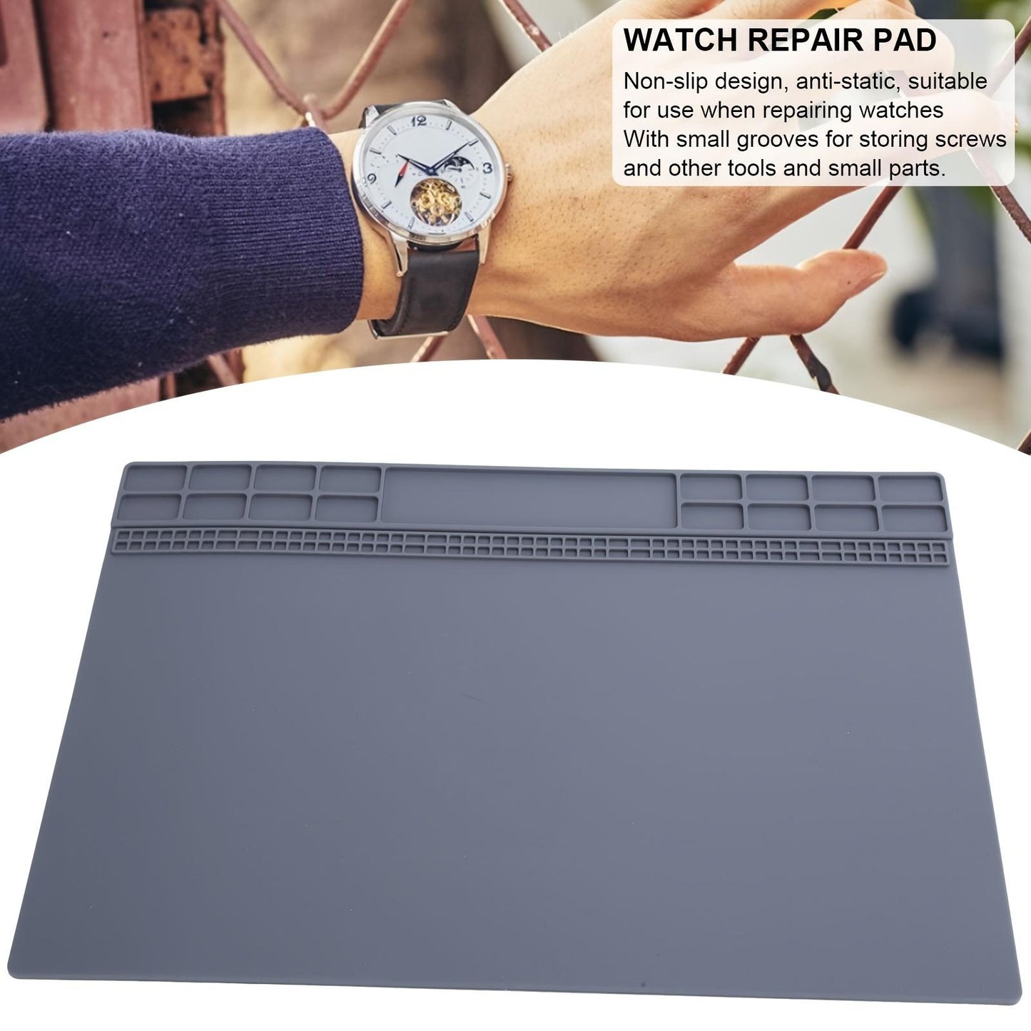 1pc Non Slip Rubber Mat, Watch Repair Table Mat, Watchmaker Maintenance Accessory, Gray