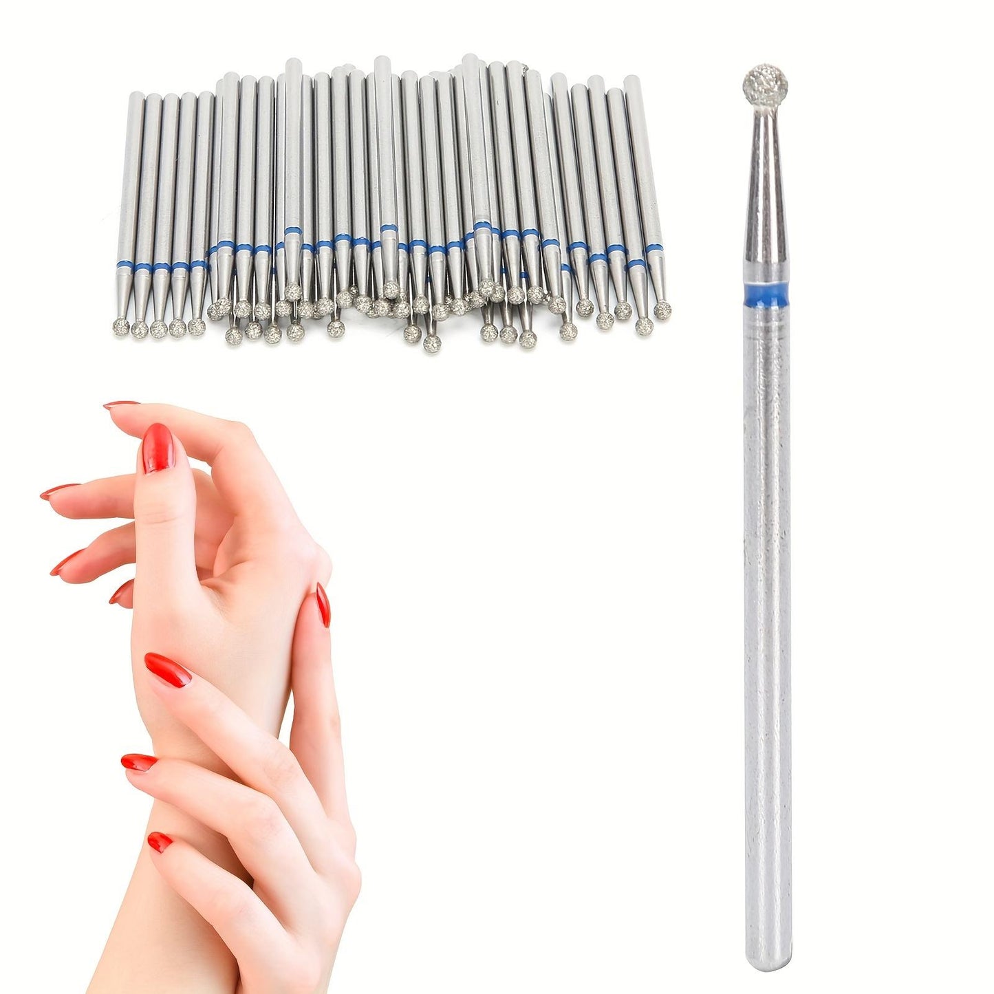 50pcs Spherical Nail Drill Bits Dead Skin Removal Nail Polishing Grinding Head Accessory2.3mm/ 0.09in