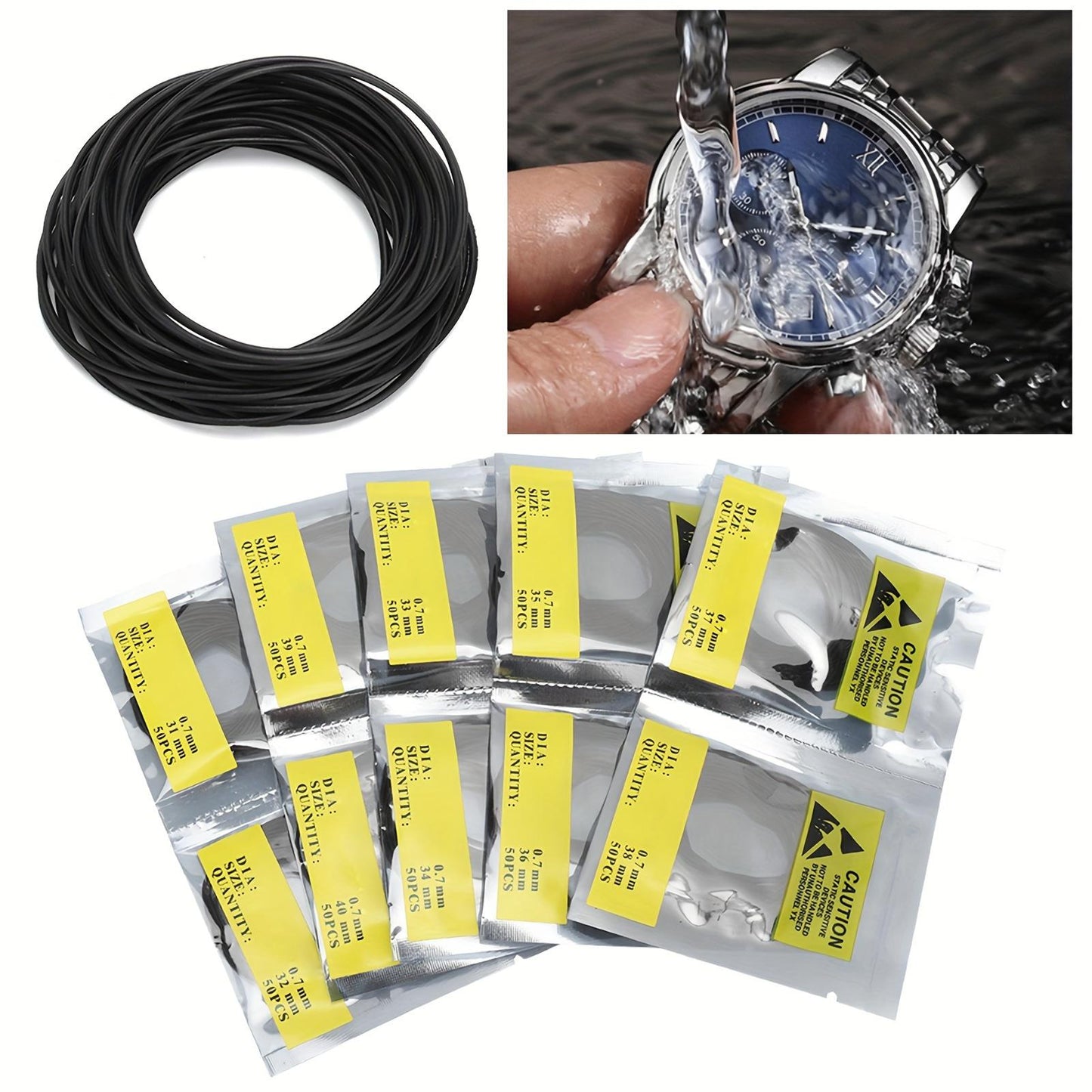 500pcs/bag O Ring Rubber Seal Watch Back Cover Seal Gaskets Watch Repairing Tool (0.7)