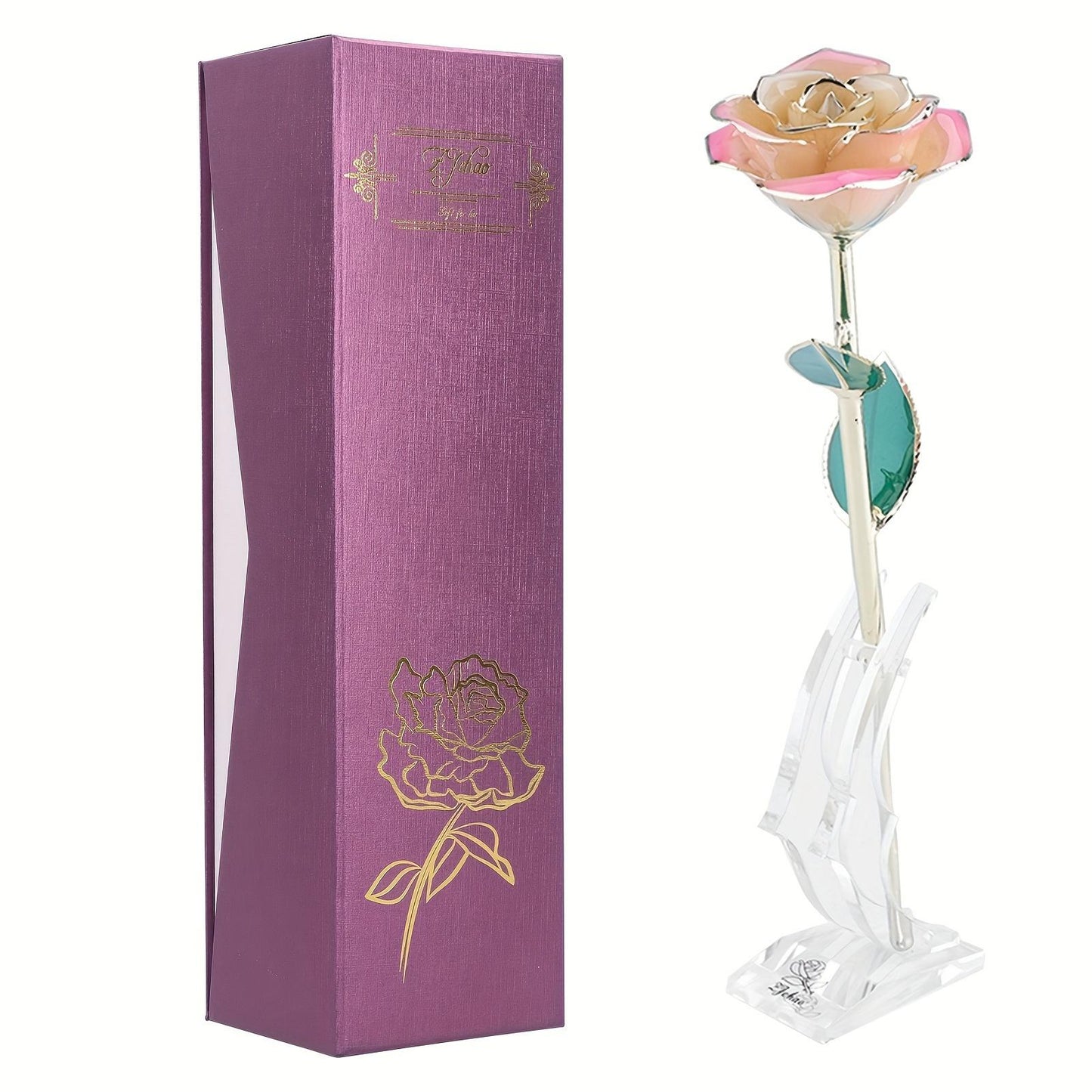 24K Gold Plating Flower White Pink Rose Green Leaf Base Gift Decoration Artificial Golded Rose Flower Gold Dipped Eternal Rose For Valentine's Day