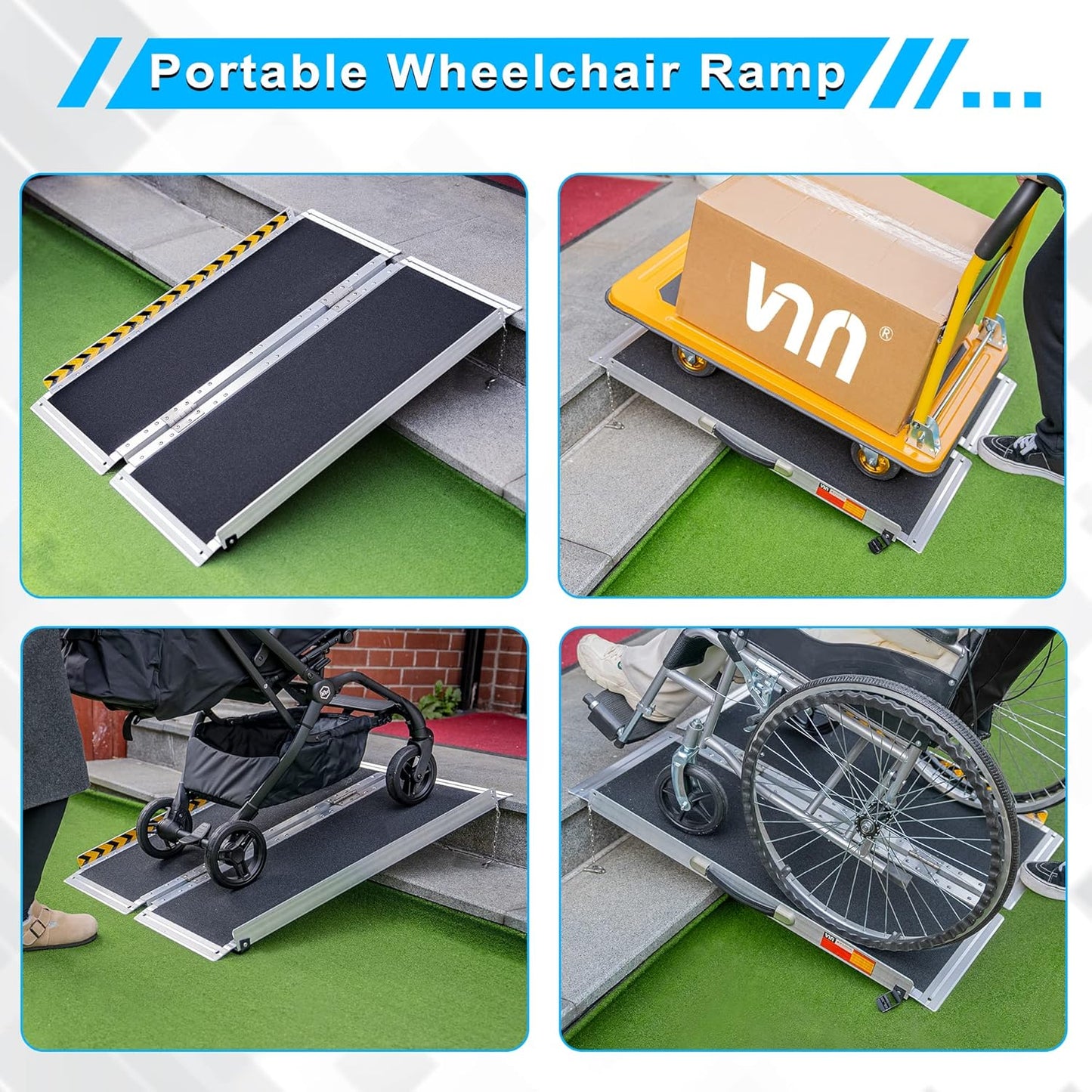 VNN Portable Wheelchair Ramp 3FT, Non-Slip Aluminum Folding Handicap Ramp, Door Threshold Wheelchair Ramps for Home, Wheel Chair Ramp for Home Steps, Doorways, Curbs, Stairs