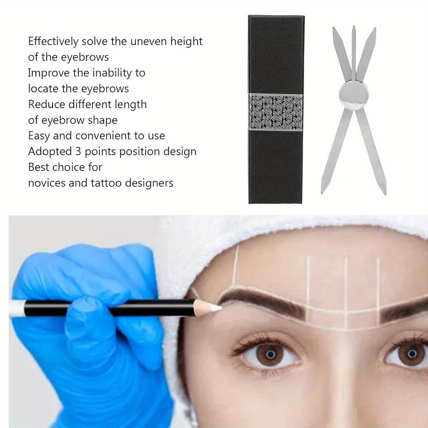 Eyebrow Stencil Ruler, 3 Point Positioning Eyebrow Makeup Ruler, Stainless Steel Design Brow Measuring Tool for Microblading Silver