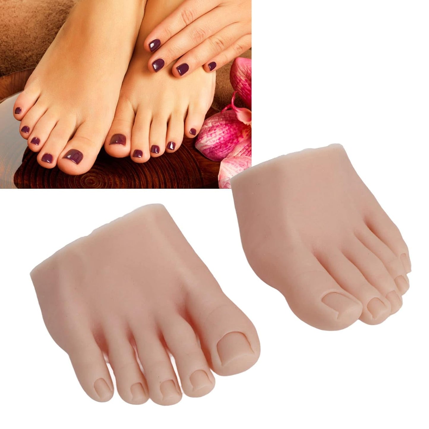 1 Pair Silicone Foot Model, Nail Art Training Display Fake Half Foot Model Pedicure Practice Silicone Foot Model (Medium Skin Color)