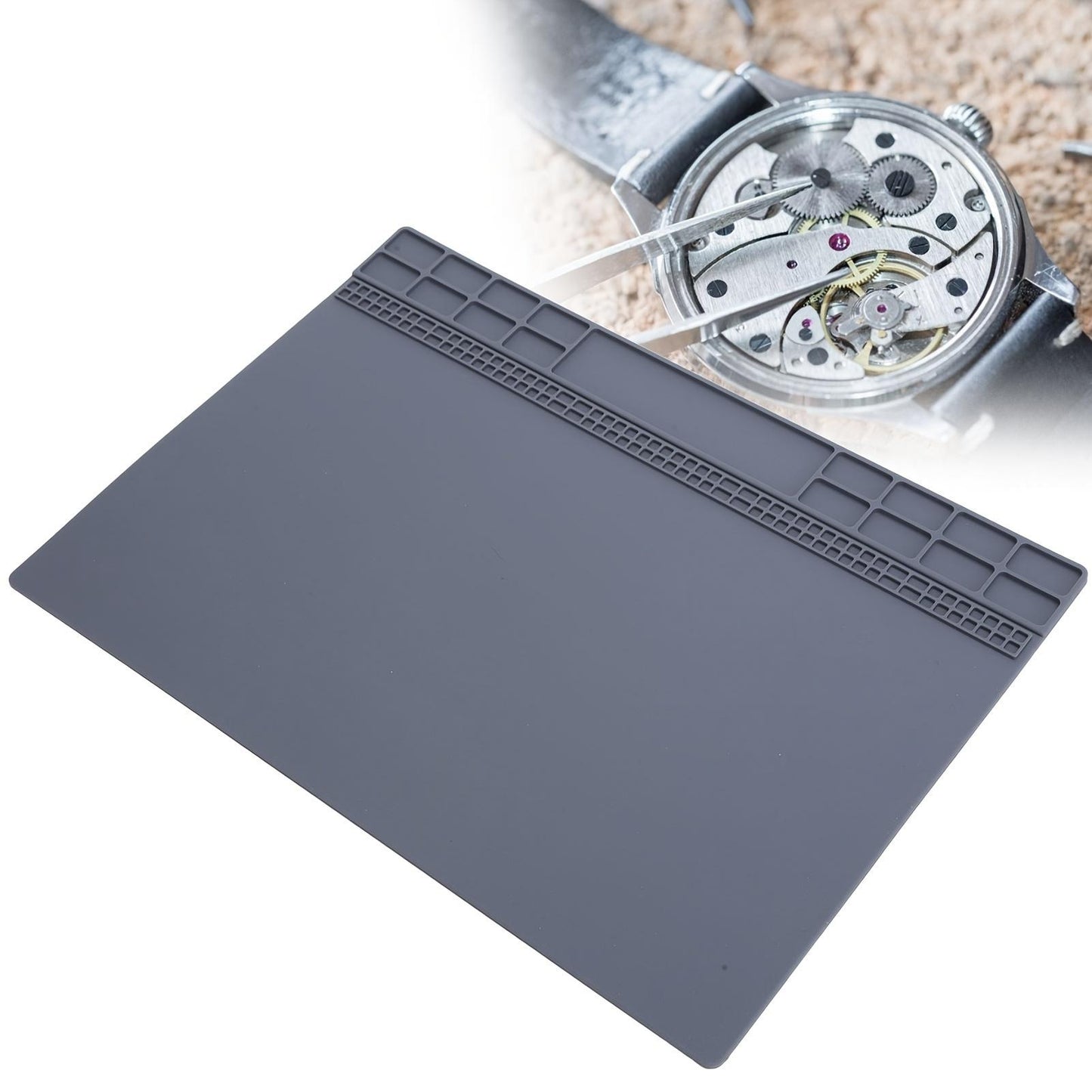 1pc Non Slip Rubber Mat, Watch Repair Table Mat, Watchmaker Maintenance Accessory, Gray