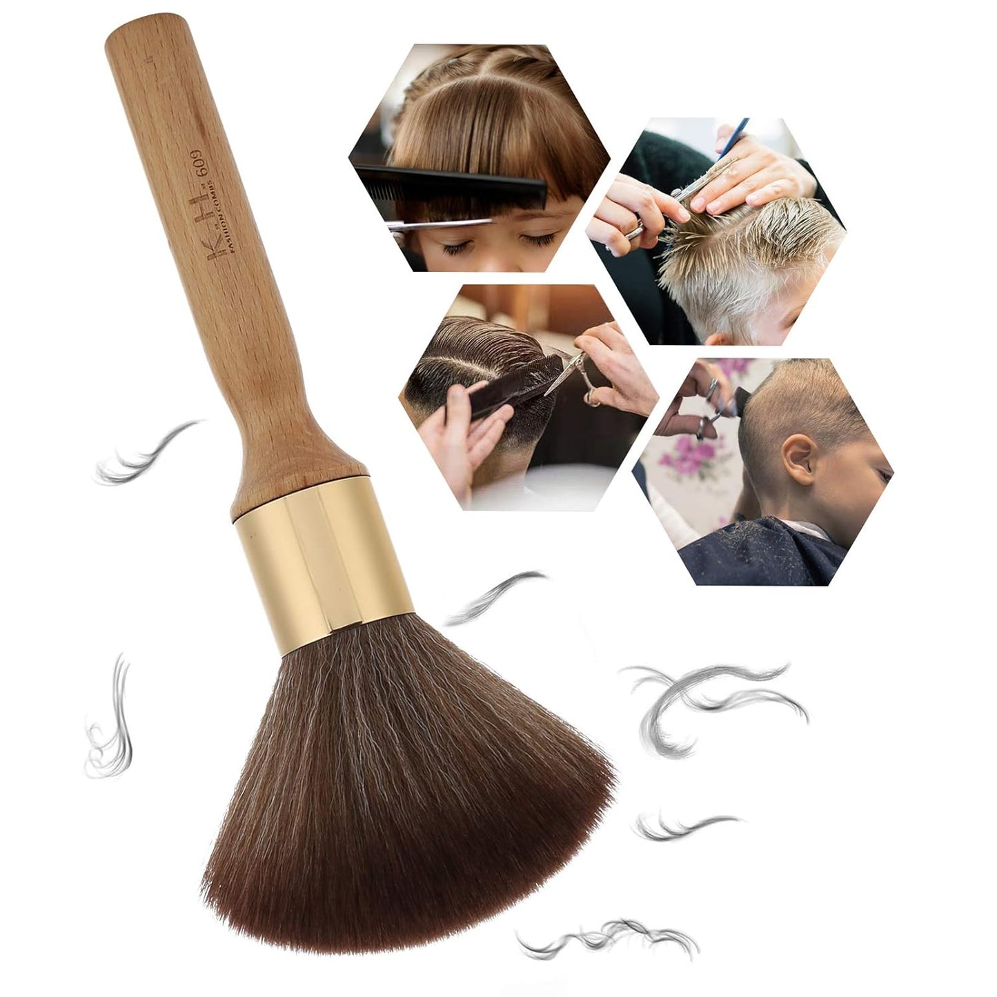 Neck Duster Brush with Long Handle - Wooden Broken Hair Sweep Brush for Salon and Home Hair Cutting