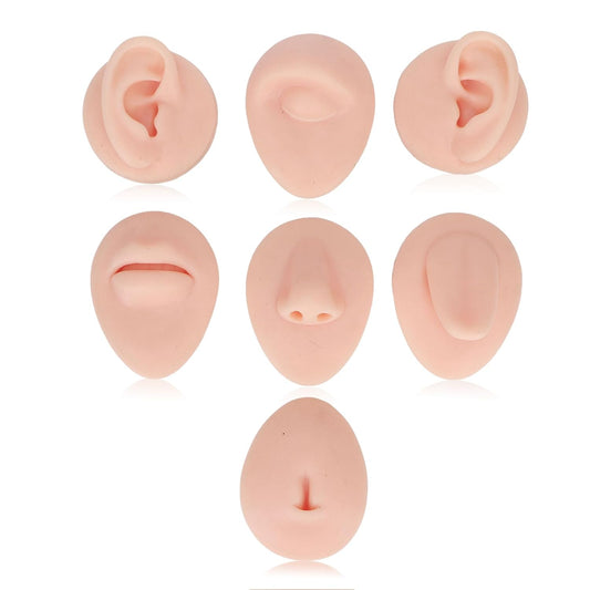 Soft Silicone Flexible Model Body Part Displays Set, Body Piercing Practice Model Simulation Ear Eye Nose Mouth Tongue and Belly Button Model for Novice Piercer (Light Skin Colour)