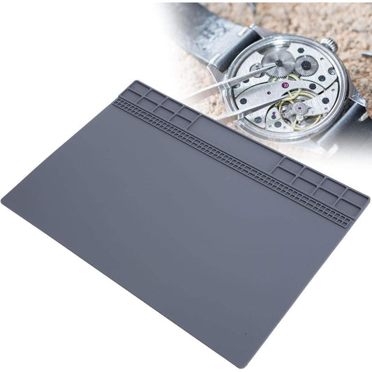 Brrnoo Watch Repair Mat, Non Slip Rubber Mat, 34.6cm x 24.6cm, Watch Repair Table Mat, Watchmaker Maintenance Accessory, Gray