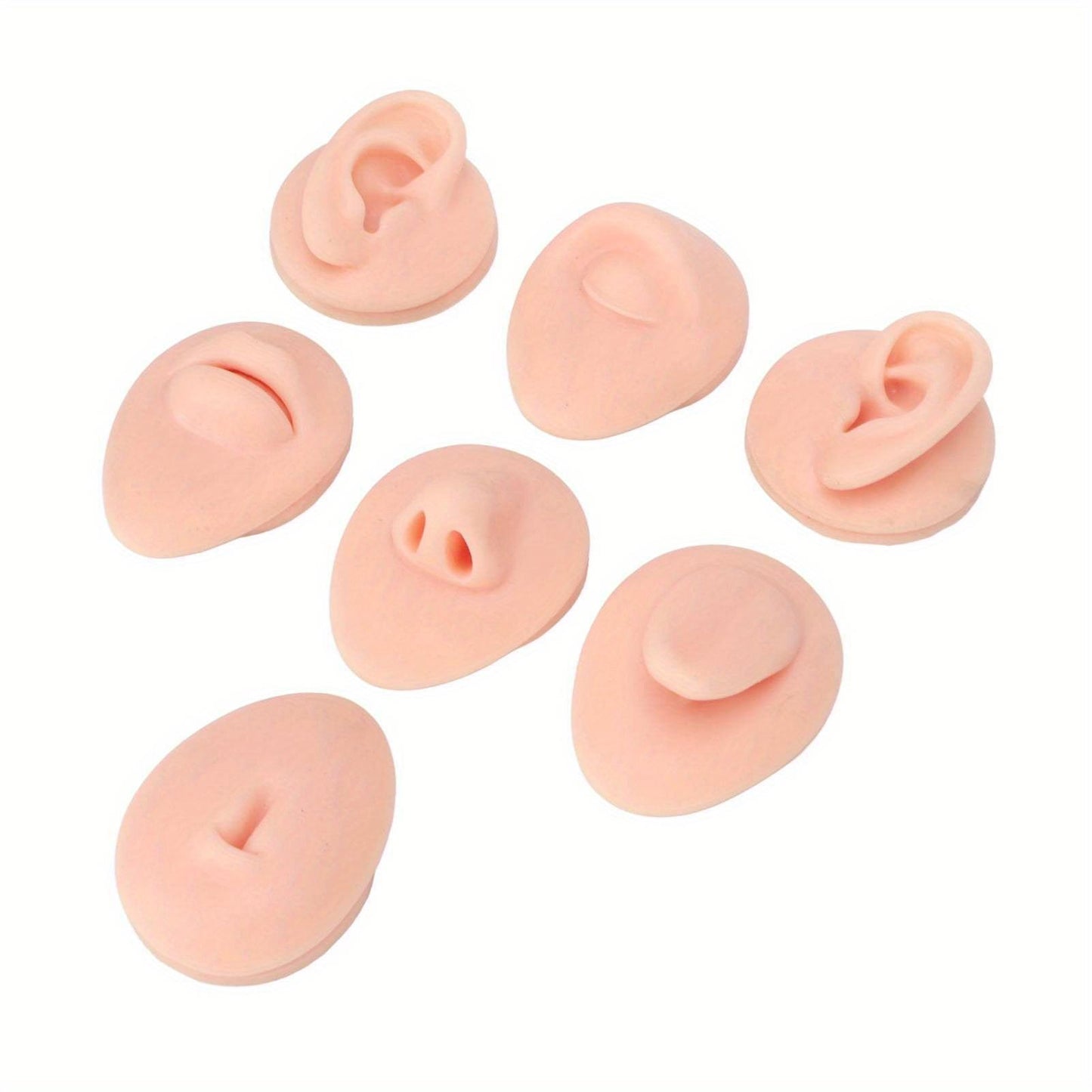 Silicone Piercing Body Model with Display Rack - Soft Silicone for Practice - Ear Mouth Nose Eye Tongue Navel - Light Skin Color