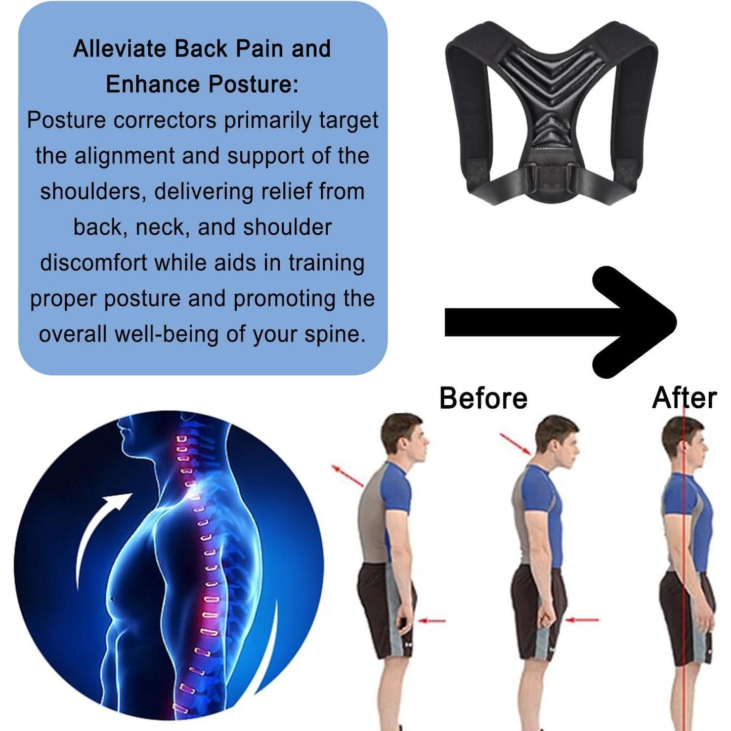 Posture Corrector Back Brace - Adjustable Breathable Support Belt for Men and Women, Hunchback and Scoliosis Relief