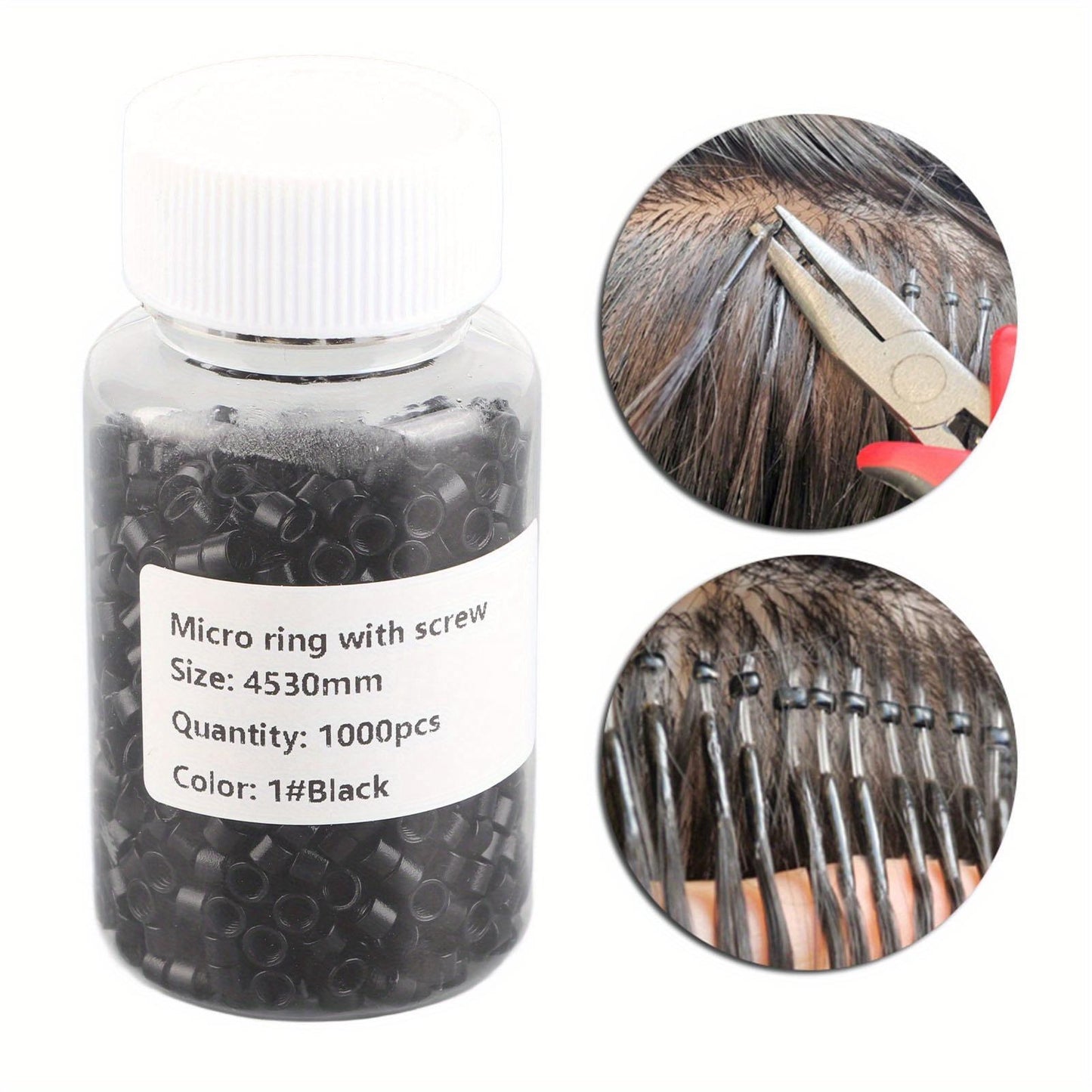 Hair Extension Link Rings 1000pcs Aluminum Micro Links Rings Beads Screw Micro Rings Hair Extension Tool Black