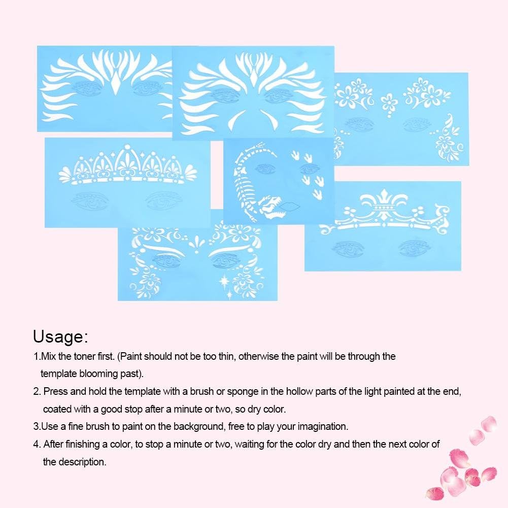 7pcs/Set Face Paint Stencils, Reusable Face Paint Stencil, Body Painting Template Facial Drawing Patterns Butterfly Prints, Flower Prints, Suitable for Birthdays, Sleepovers, School Carnivals