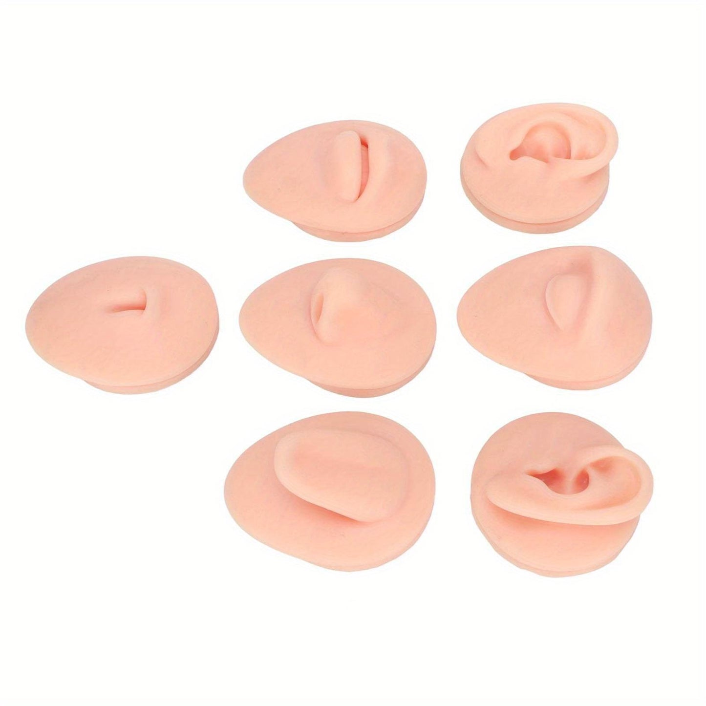 Silicone Piercing Body Model with Display Rack - Soft Silicone for Practice - Ear Mouth Nose Eye Tongue Navel - Light Skin Color