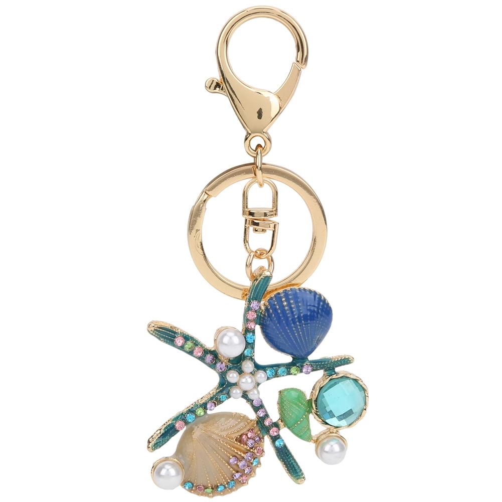 Ocean Series Rhinestone Keyring Pendant Starfish Scallop Pearl Keychain Bag Decoration Gift