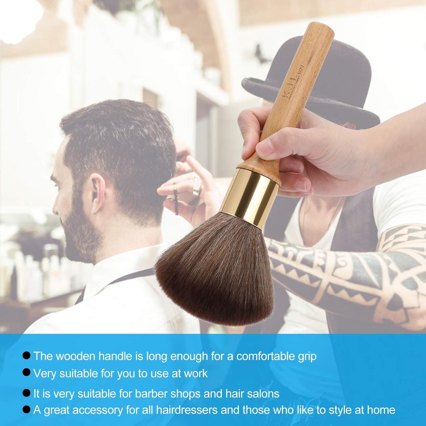 Neck Duster Brush with Long Handle - Wooden Broken Hair Sweep Brush for Salon and Home Hair Cutting