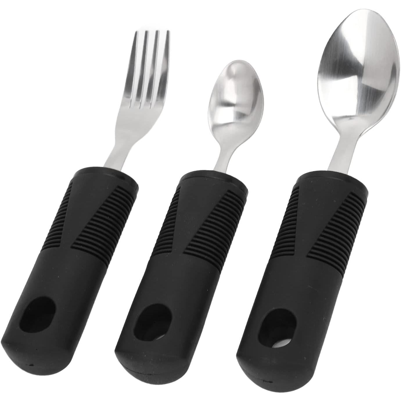 Adaptive Utensils, Weighted Utensils with Wide Non Slip Handles Stainless Steel Fork Teaspoon Tablespoon Parkinsons Utensils for Tremors, Arthritis, Parkinsons, Elderly, Adults(3 Piece Set)