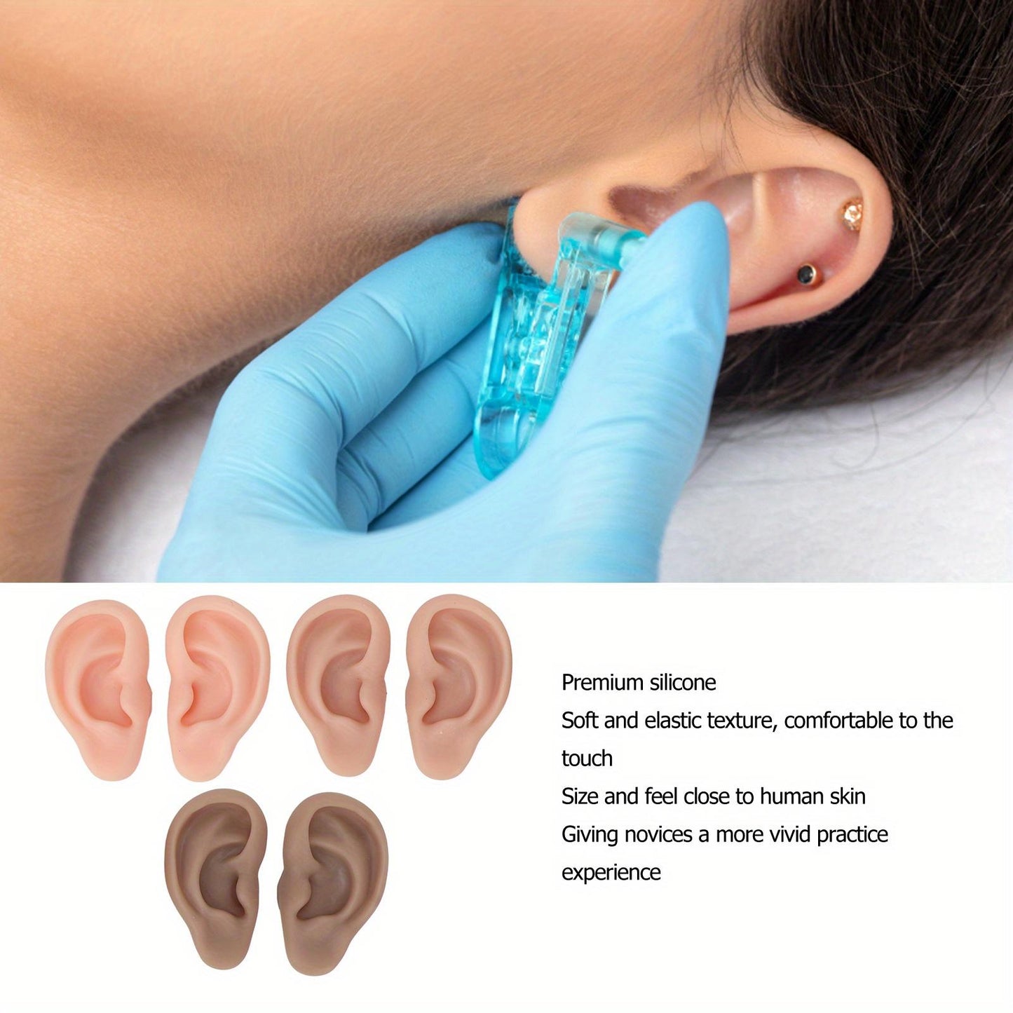 3 Pairs Silicone Ear Model Soft Flexible Ears 3 Colors Artificial Reusable for Practice