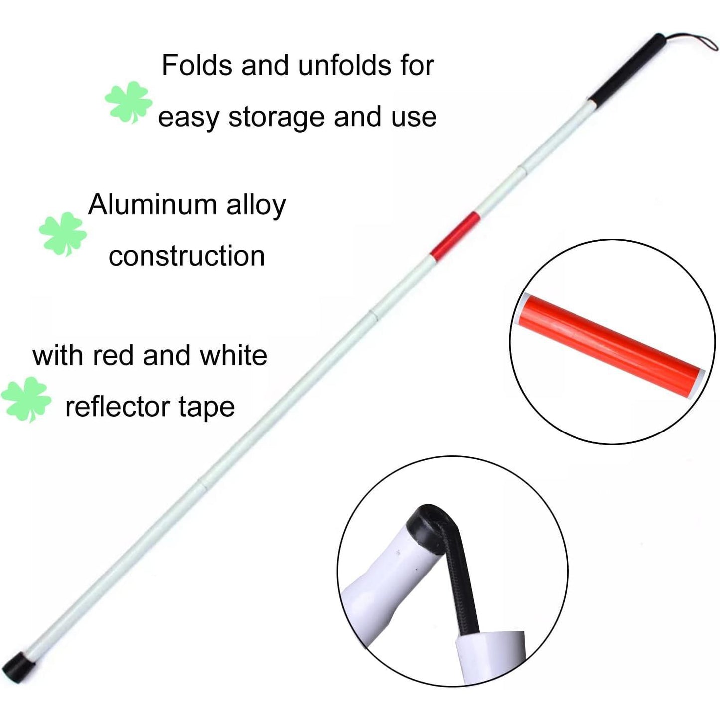 Baitaihem Folding Blind Cane Reflective Red Folding Walking Stick for Vision Impaired and Blind People