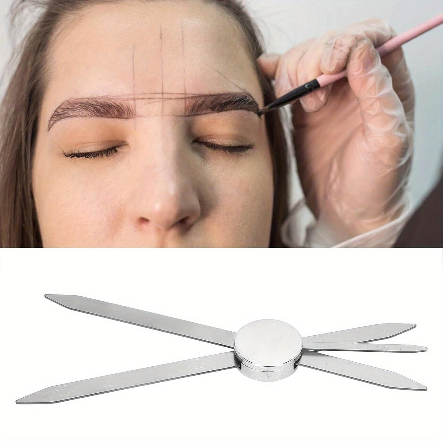 Eyebrow Stencil Ruler, 3 Point Positioning Eyebrow Makeup Ruler, Stainless Steel Design Brow Measuring Tool for Microblading Silver