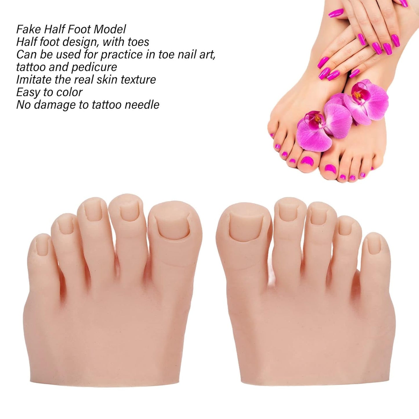 1 Pair Silicone Foot Model, Nail Art Training Display Fake Half Foot Model Pedicure Practice Silicone Foot Model (Medium Skin Color)