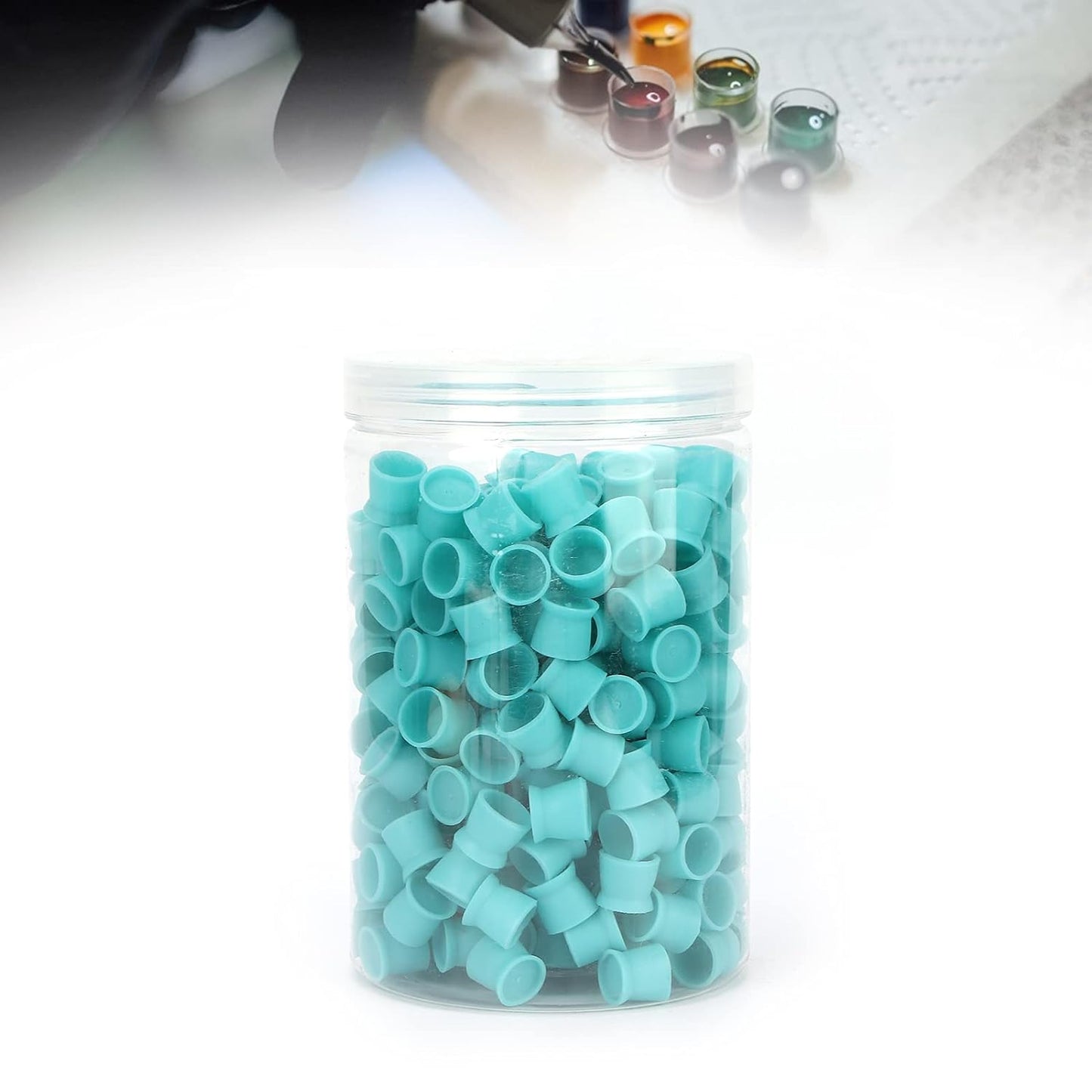 Ink Cups, Ink Holder, 300pcs Ink Cups for Tattooing, Ink Cup Ink Pigment Cup Disposable Silicone Eyebrow Lip Eyes Pigment Cup (Blue)