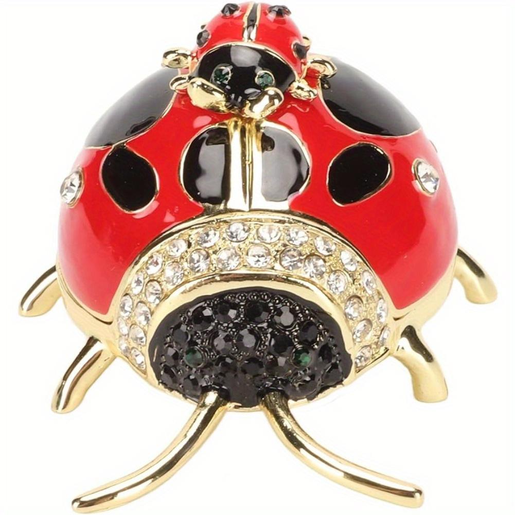 Crystal-Embellished Ladybug Trinket Box, Hand-Painted Metal Jewelry Holder, Decorative Animal Keepsake Case for Rings and Earrings, Suitable for Ages 14+