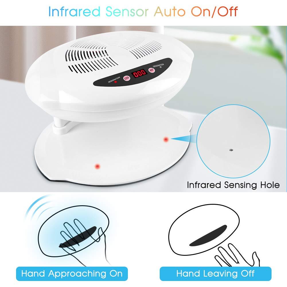 Air Nail Dryer, 400W Intelligent Automatic Sensor Hot & Cold Air Nail Polish Drying Fan Manicure Tool for Home Salon Both Hands and Feet Use, White