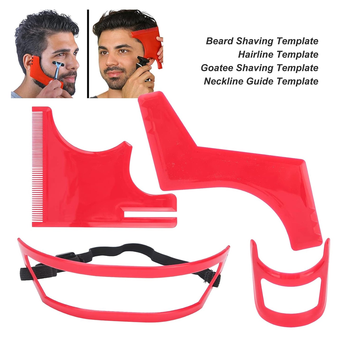 Beard Shaping Tool Kit, Beard Styling Cutting Tool Hairline Grooming Beard Template Set Red Plastic Beard Hairline Shaping Tool Kit for Men