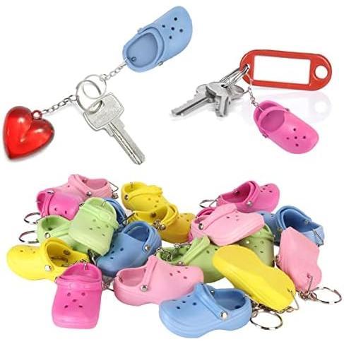 20pcs Mini Shoes Key Chains, Funny Clog Cute Adorable Beach Hole Shoes Keychains for DIY Backpacks Handbag Wall Door Bag Travel Camping Accessory Blue Green Pink Peach Yellow