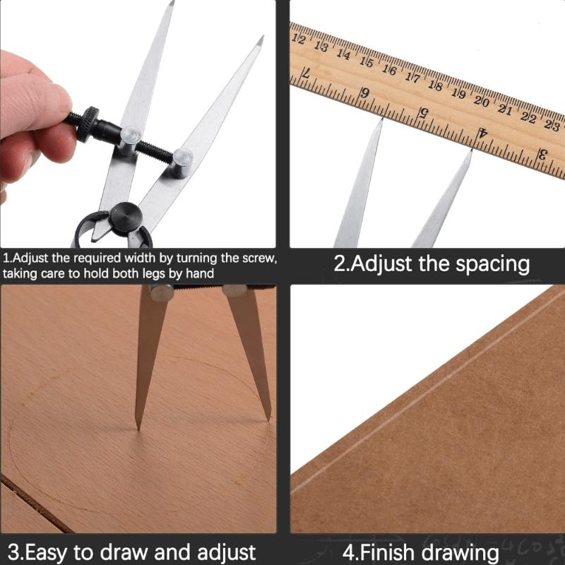 Metal Adjustable Wing Divider Leather Compass - Rotating Edge Creaser Craft Tool for Leatherworking - Precision Distance Measuring & Drawing Instrument