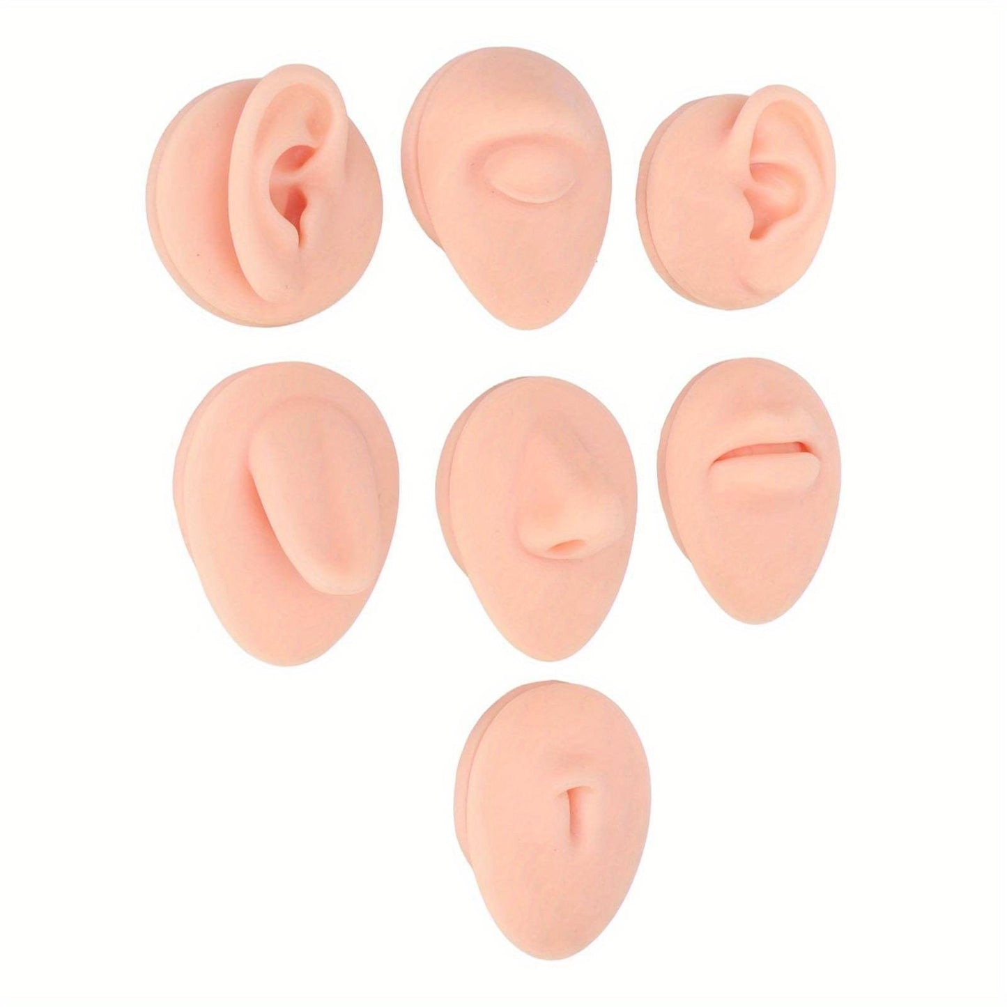 Silicone Piercing Body Model with Display Rack - Soft Silicone for Practice - Ear Mouth Nose Eye Tongue Navel - Light Skin Color