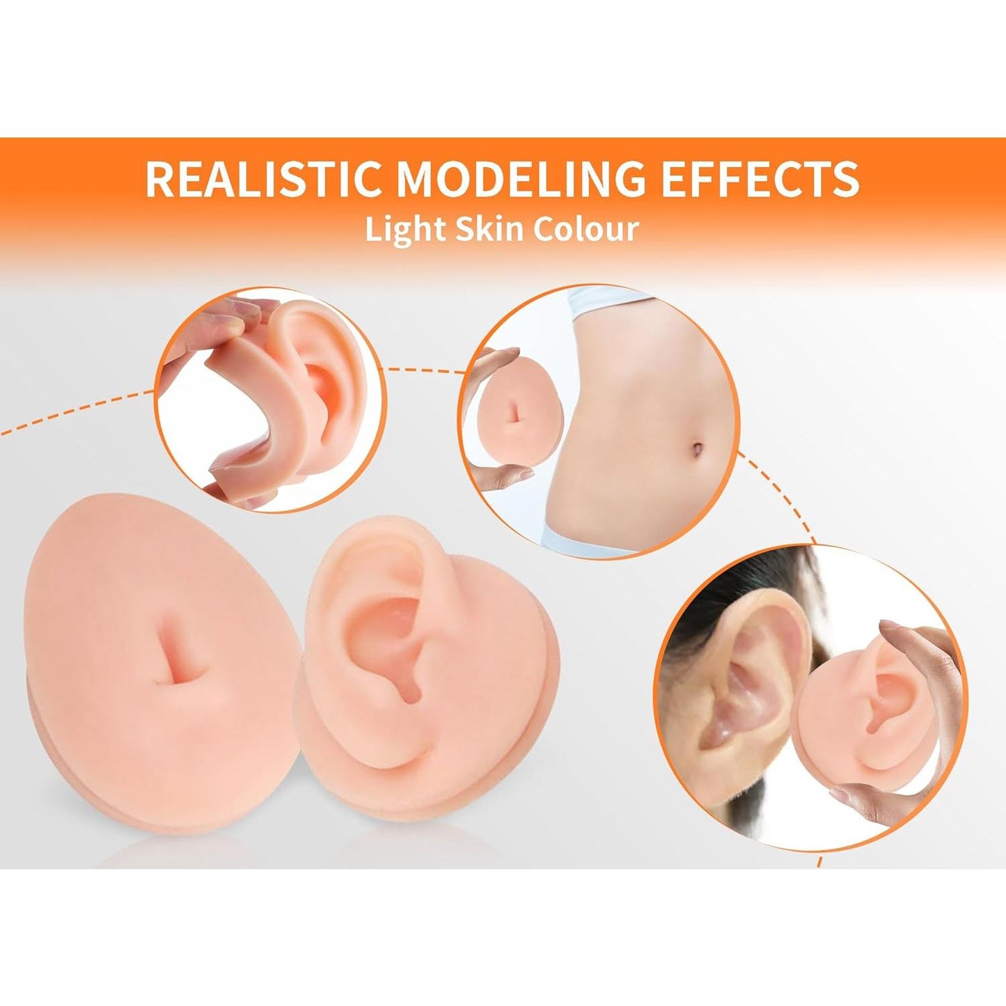 Soft Silicone Flexible Model Body Part Displays Set, Silicone Tongue Mouth Nose Eye Navel Ear Model for Piercing Practice and Jewelry Display Acupuncture Teaching Tool, Education (Light Skin Colour)