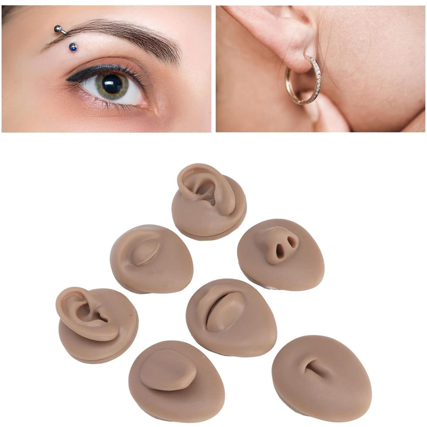 Soft Silicone Flexible Model Body Part Displays Set, Silicone Tongue Mouth Nose Eye Navel Ear Model for Piercing Practice and Jewelry Display Acupuncture Teaching Tool, Education (Light Skin Colour)