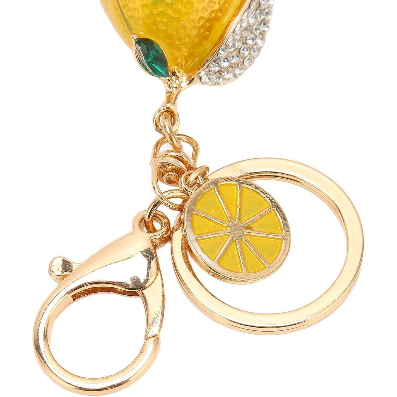 Pendant Keychain, Little Lemon Keyring Strong Metal Little Lemon with Rhinestone Exquisite Keychain Car Keyring Pendant Gifts Bag Charm Key Chain Rings for Keys Bag Wallet(Yellow)