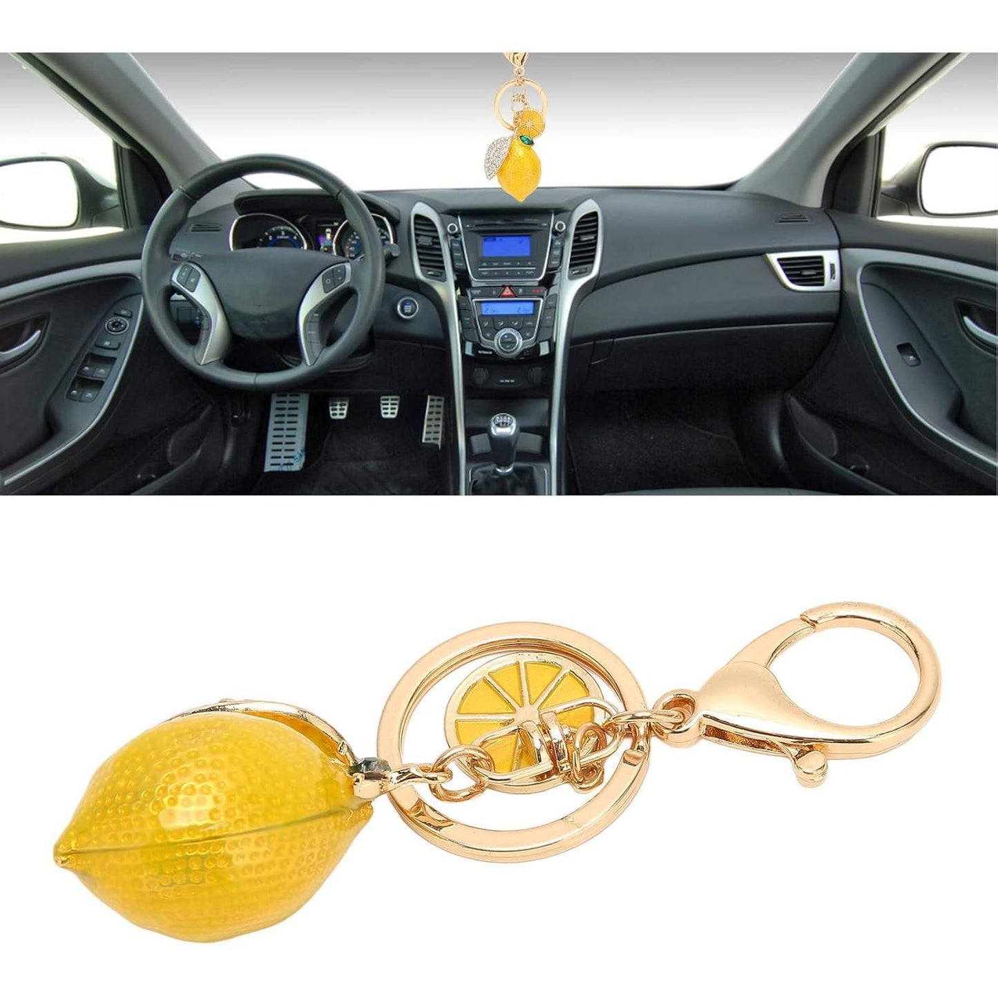 Pendant Keychain, Little Lemon Keyring Strong Metal Little Lemon with Rhinestone Exquisite Keychain Car Keyring Pendant Gifts Bag Charm Key Chain Rings for Keys Bag Wallet(Yellow)