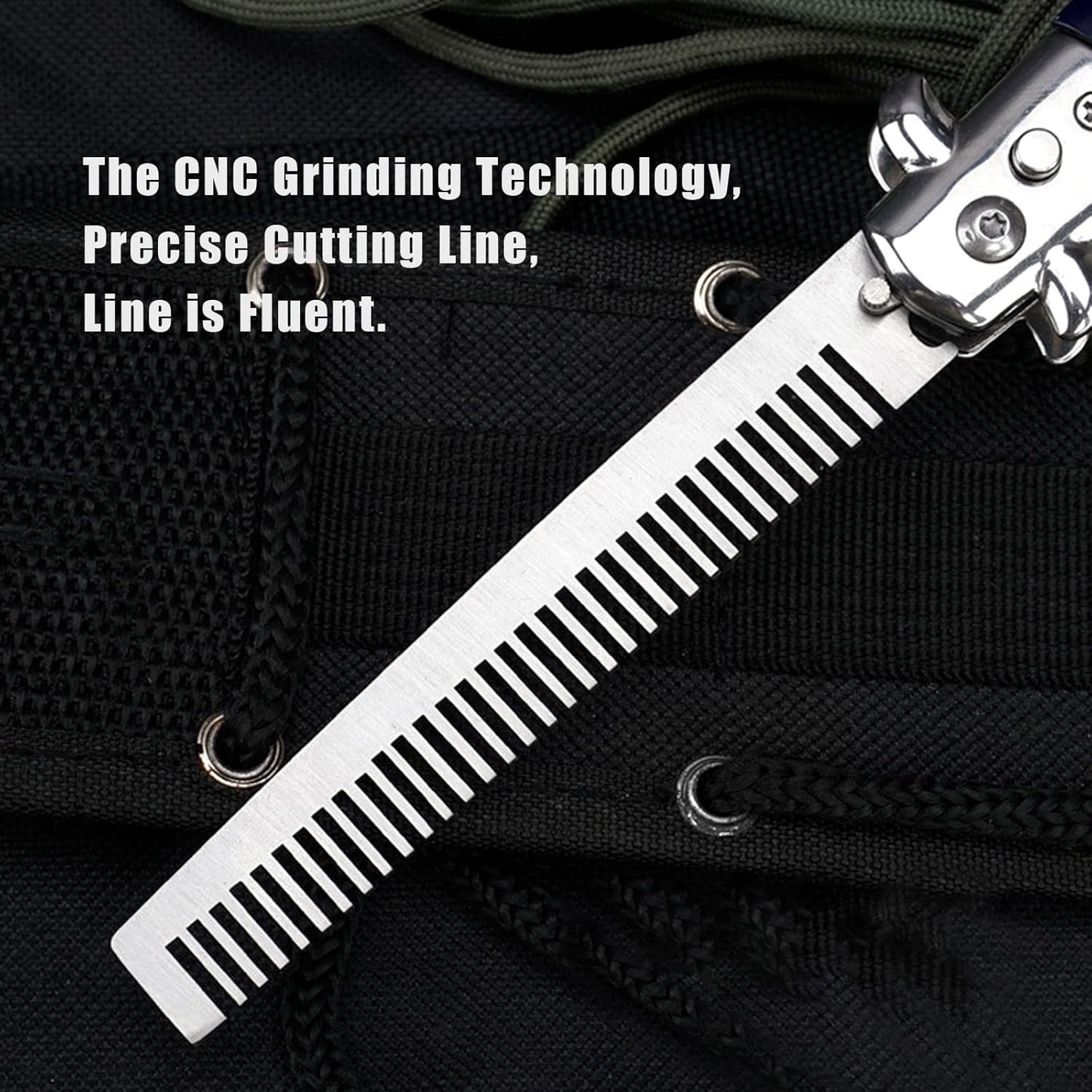 Foldable Stainless Steel Pocket Comb with Spring-Loaded Brush for Hair and Beard (Black)