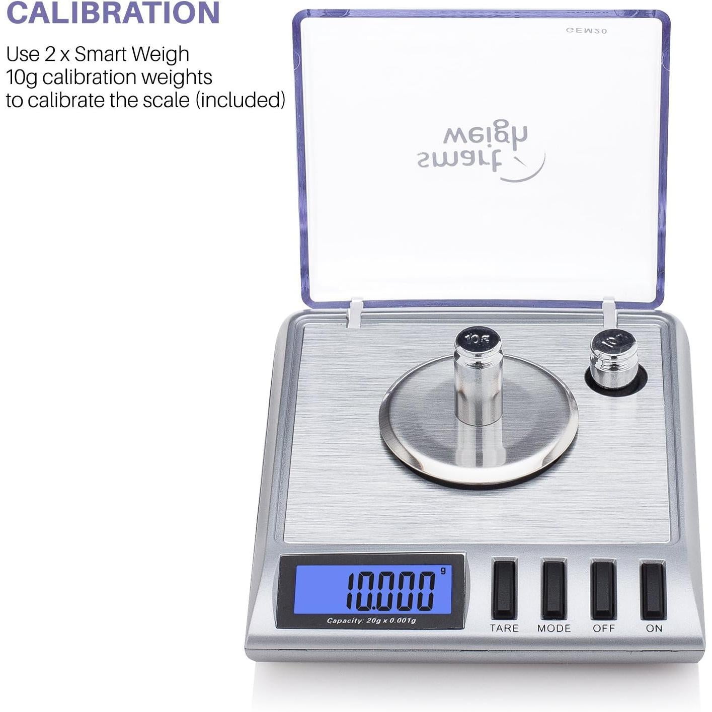 Smart Weigh GEM20-20g x 0.001 grams, High Precision Digital Milligram Jewelry Scale, Reloading, Jewelry and Gems Scale, Calibration Weights and Tweezers Included