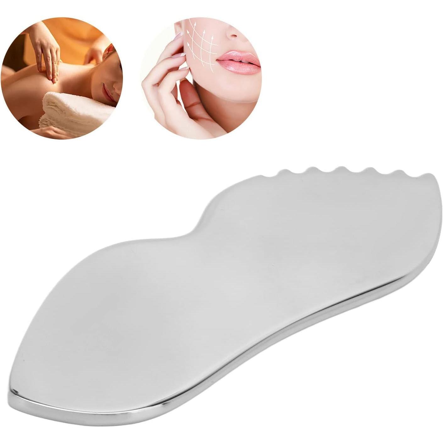 Massage Board Comb Gua Sha Facial Tool V Shape Face Edger Smoother, Solid 304 Stainless Steel Gua Sha Scraping Massage Tools for Face Body for Soft Tissue Pain Relief Body Care