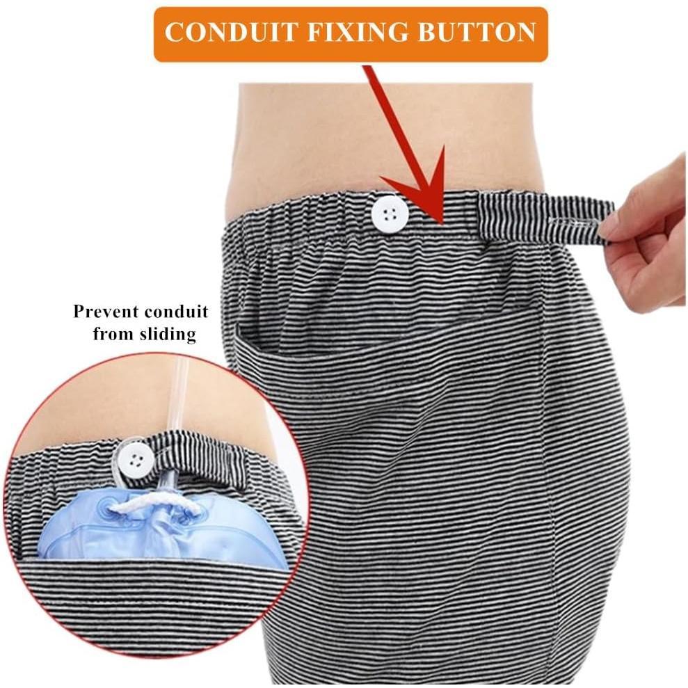 WEEOATAR Man Incontinence Care Pants,Urinary Drainage Pants Catheter Pants,Fistula Pants,Urine Bag Underwear with Double Pockets for Nephrostomy,Suprapubic&Biliary Catheters(Black&White Line,L)