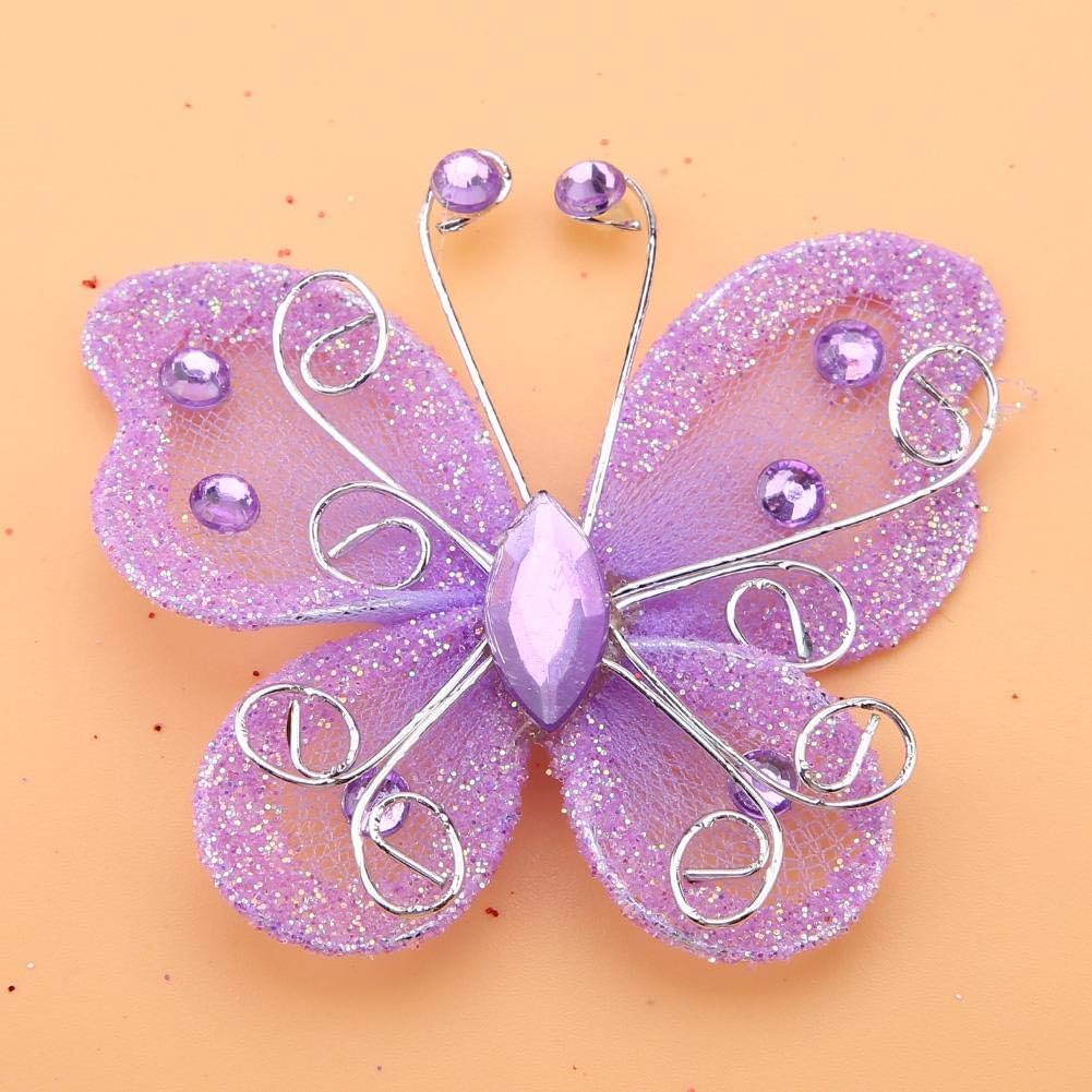 Mesh Butterfly, 24pcs Sheer Mesh Wire Glitter Butterfly Wedding Party Clothing Decoration DIY Supplies(Purple)