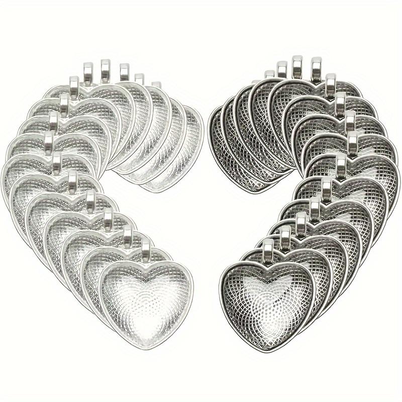 60pcs Heart Pendant Trays with Glass Cabochons Set, Zinc Alloy Base for DIY Jewelry Making, No Power Supply Needed - Perfect for Handmade Gifts and Crafts