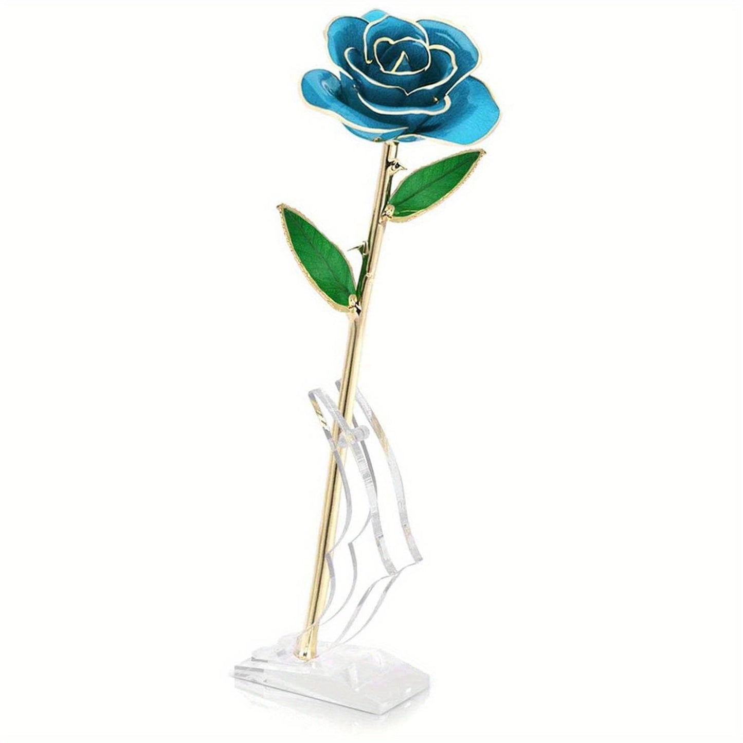 24K GoldPlated Rose Flower Sky Blue for Valentine's Day Decorations Ornaments Crafts