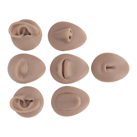 Soft Silicone Flexible Model Body Part Displays Set, Body Piercing Practice Model Simulation Ear Eye Nose Mouth Tongue and Belly Button Model for Novice Piercer (Dark Skin Colour)