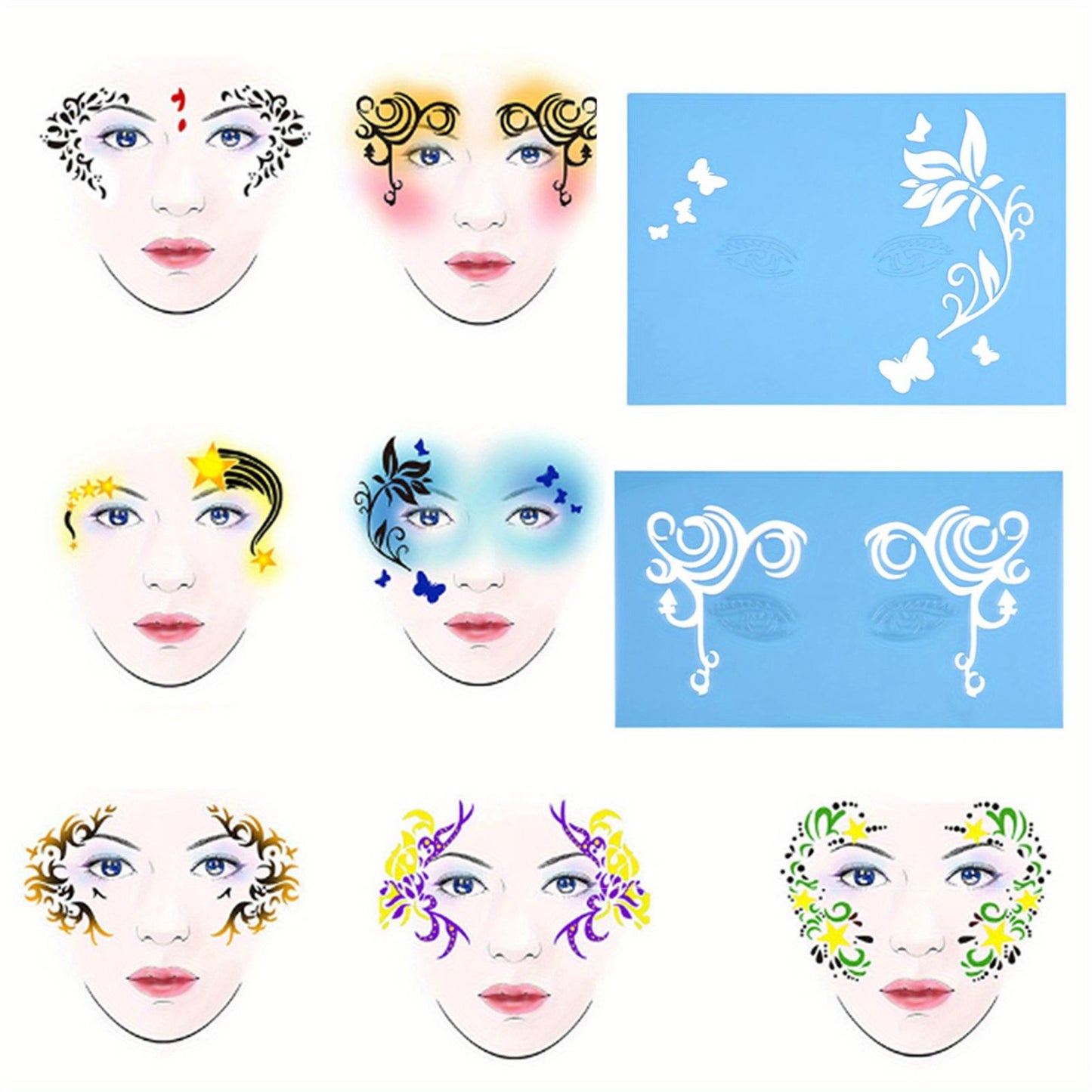 7styles/set Reusable Face Paint Stencil Body Painting Template Flower Butterfly Facial Design