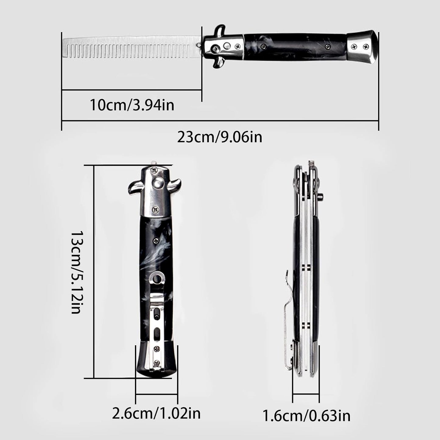 Foldable Stainless Steel Pocket Comb with Spring-Loaded Brush for Hair and Beard (Black)