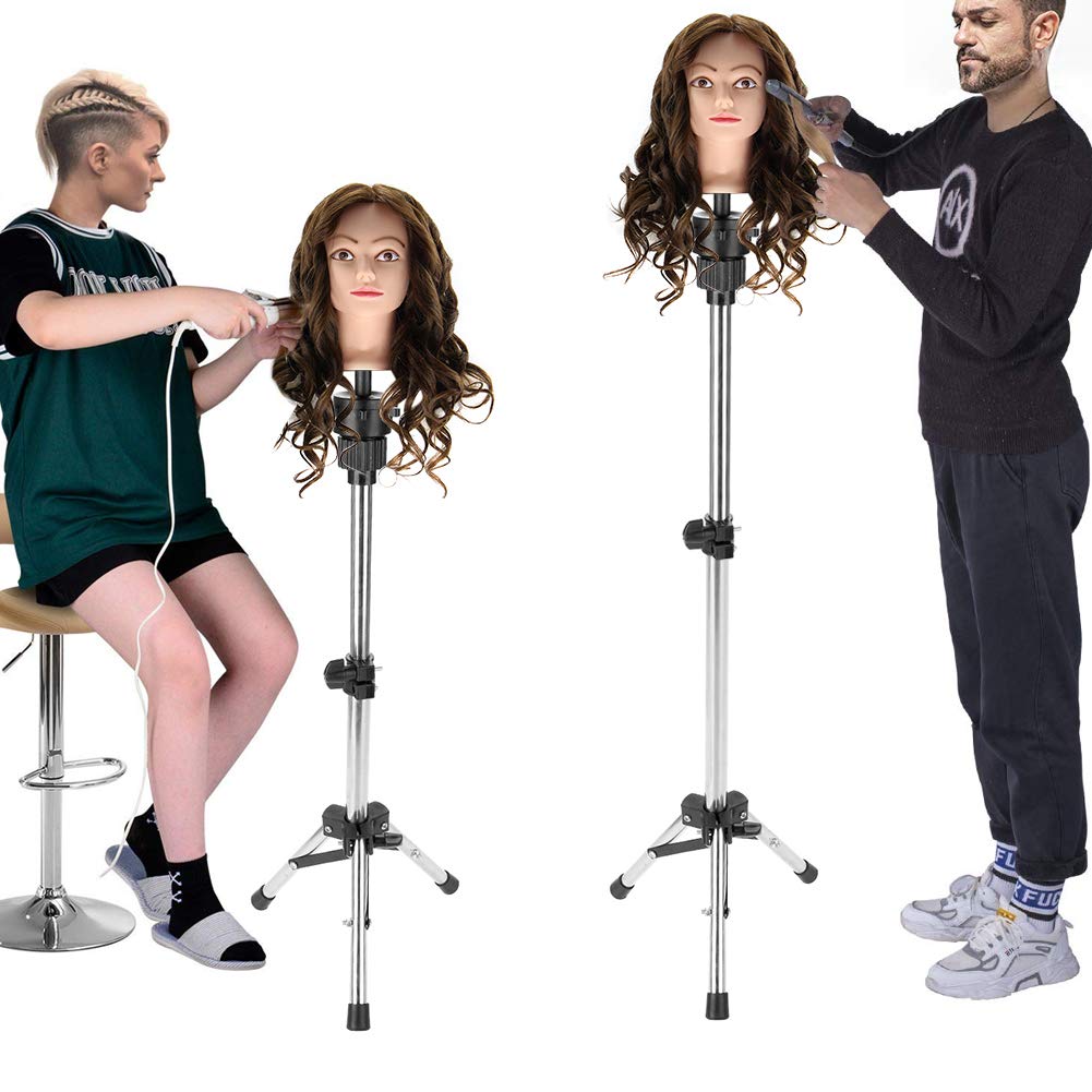 Wig Stand Wig Stand Tripod, Wig Tripod Stand Mannequin Head Tripod Stand Adjustable Hairdressing Training Head Rack Hair Mannequin Head Holder For Salon, Silver (Wig Not Included)