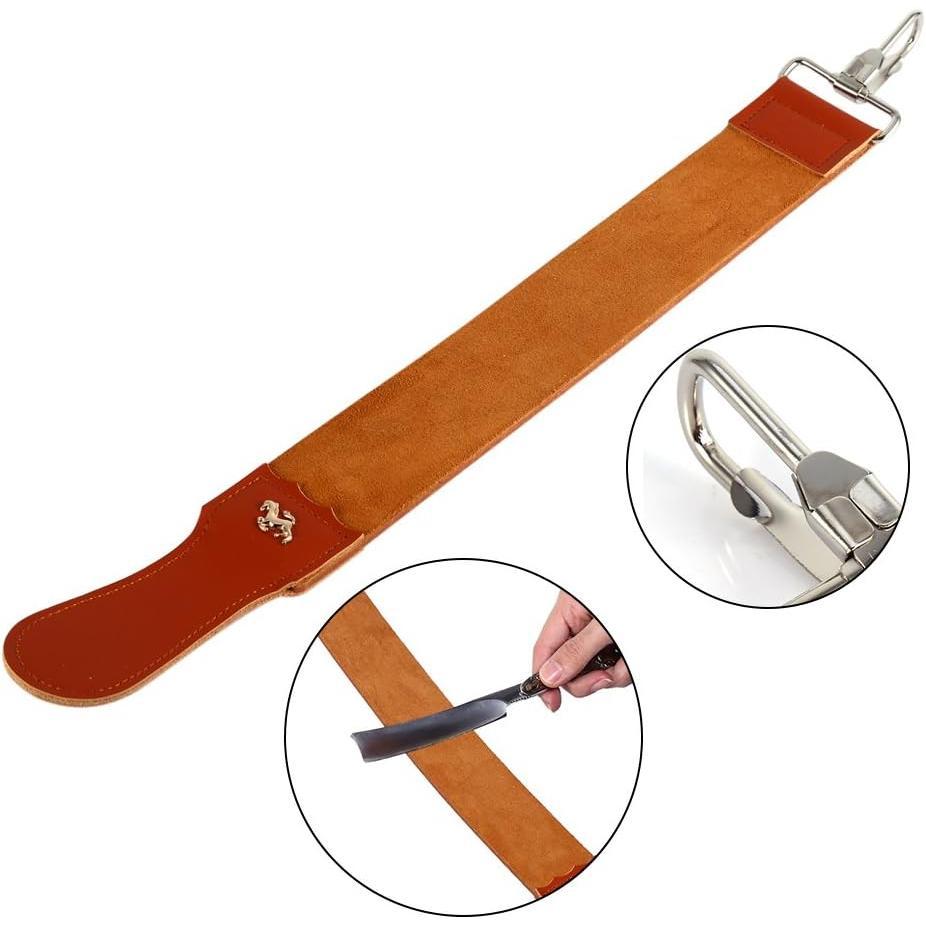 Genuine Leather Strop Strap Barber Straight Razor Folding Knife Shave Sharpener Sharpening Belt Straight Razor Strop Leather Sharpening Barber Hair Removal Sharpening Belt